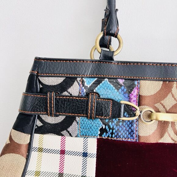 Beautiful Mixed Textile Crossgrain Patchwork Shoulder Bag Purse - Picture 3 of 7